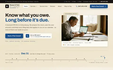 Accountant website example - Rowan & Fitch, CPAs demo site, home page