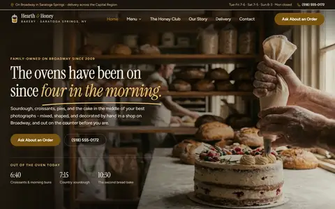 Bakery website example - Hearth & Honey Bakery demo site, home page