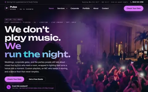 DJ & Event Entertainment website example - Pulse Sound DJ & Events demo site, home page