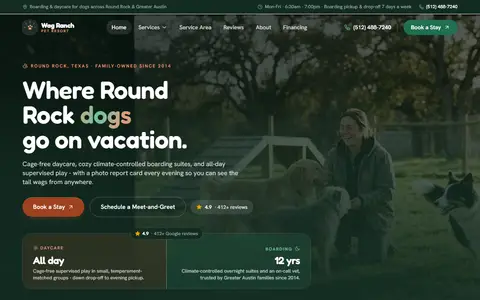 Dog Boarding & Daycare website example - Wag Ranch Pet Resort demo site, home page