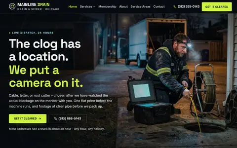 Drain Cleaning & Sewer website example - Mainline Drain & Sewer demo site, home page