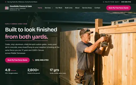 Fencing website example - Goodside Fence & Gate demo site, home page