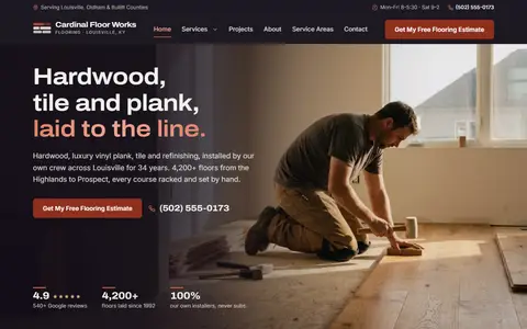 Flooring Installation website example - Cardinal Floor Works demo site, home page