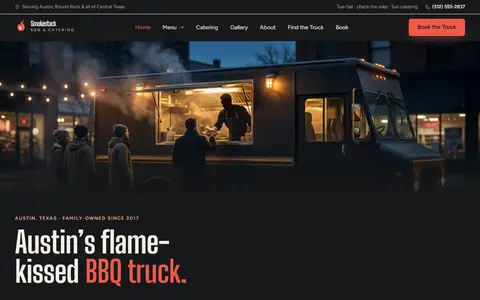Food Truck website example - Smokestack BBQ demo site, home page