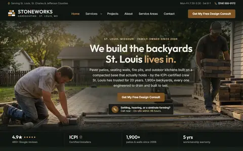 Hardscaping & Paver Patios website example - Stoneworks Hardscape Co. demo site, home page
