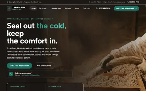 Insulation website example - ThermalGuard Insulation demo site, home page