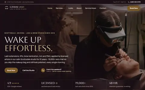 Lash & Brow Studio website example - Lumiere Lash & Brow demo site, home page