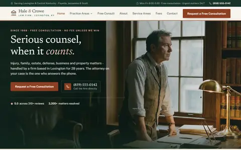 Law Firm website example - Hale & Crowe Law demo site, home page