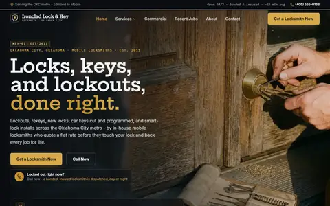 Locksmith website example - Ironclad Lock & Key demo site, home page