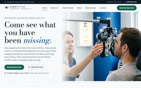 Optometry & Eye Care website example - Insight Eye Care demo site, home page