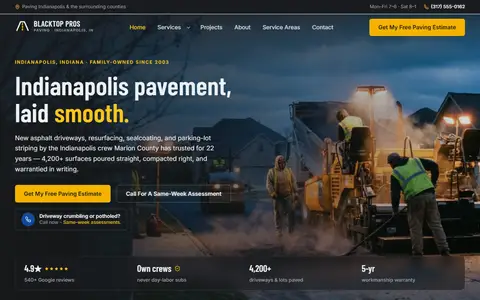 Paving & Asphalt website example - Blacktop Pros Paving demo site, home page