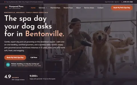 Pet Grooming website example - Pampered Paws Pet Grooming demo site, home page