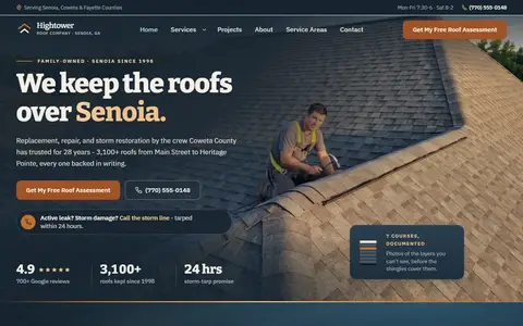Roofing website example - Hightower Roof Company demo site, home page