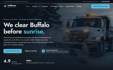 Snow & Ice Removal website example - DriftBuster Snow & Ice demo site, home page
