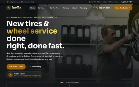 Tire Shop & Wheel Service website example - Apex Tire & Wheel demo site, home page