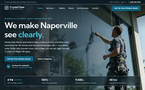Window Cleaning website example - Crystal Clear Window Care demo site, home page