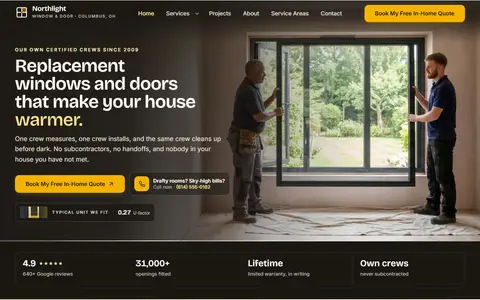 Windows & Doors website example - Northlight Window & Door demo site, home page