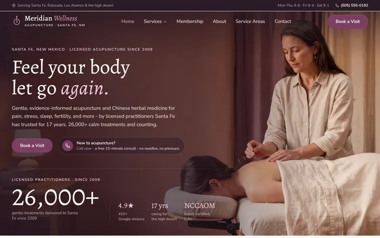 Acupuncture & Chinese Medicine website example - Meridian Acupuncture & Wellness home page