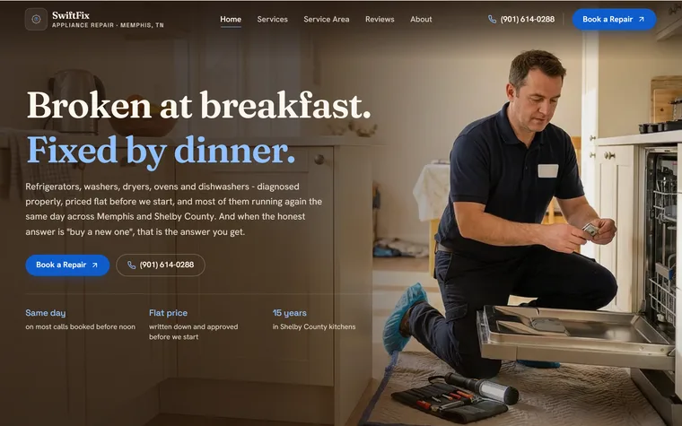 Appliance Repair website example - SwiftFix Appliance Repair home page