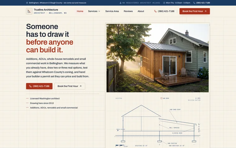 Architect website example built by Titan Web Design - Trueline Architecture home page