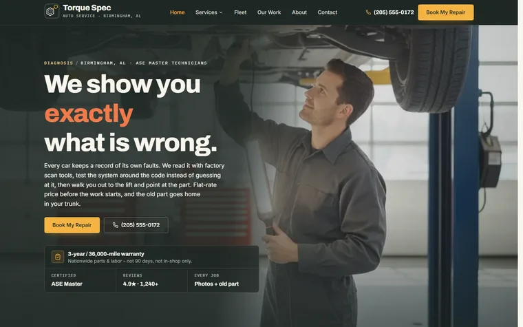 Auto Repair & Mechanic website example - Torque Spec Auto Service home page