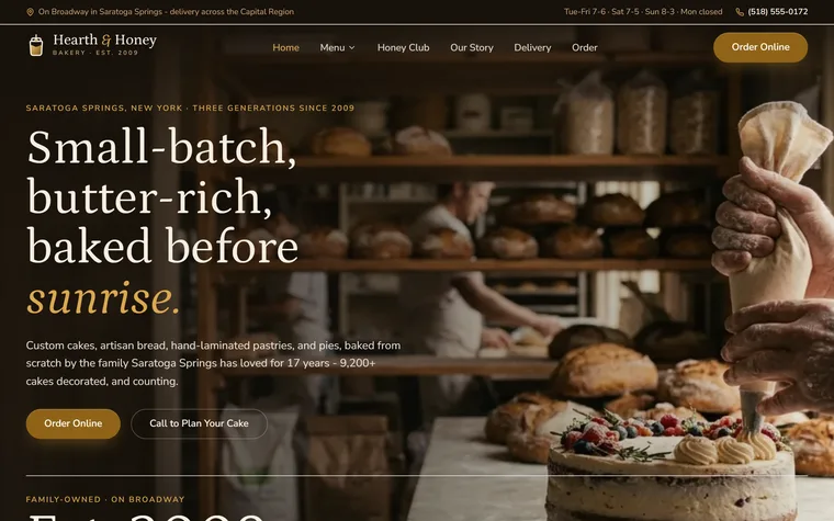 Bakery website example - Hearth & Honey Bakery home page