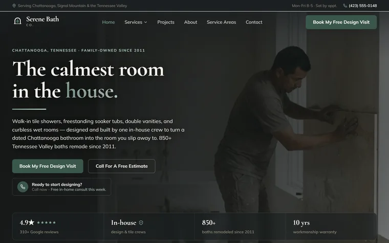 Bathroom Remodeling website example - Serene Bath Co. home page