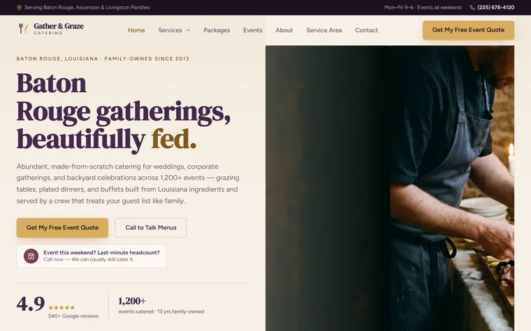 Catering website example - Gather & Graze Catering home page