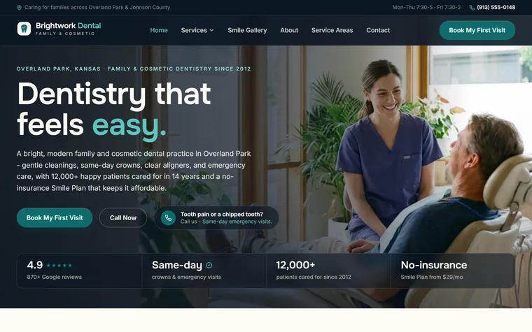 Dental Practice website example - Brightwork Family Dental home page
