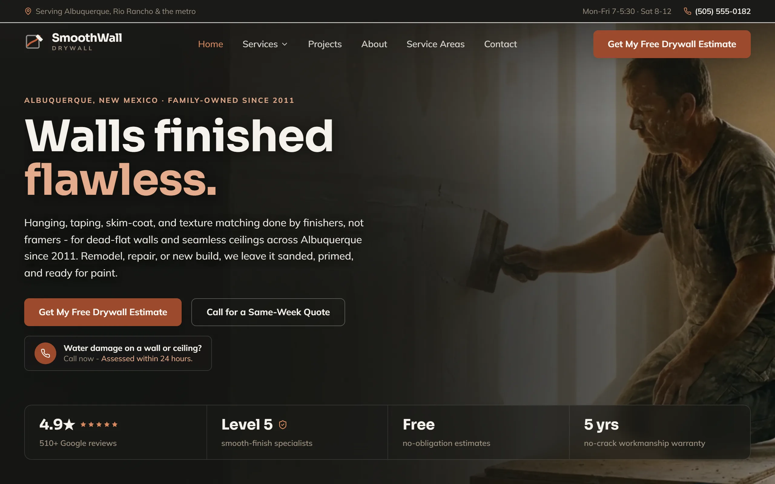 Drywall & Plaster website example - SmoothWall Drywall home page
