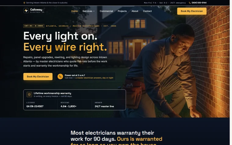 Electrical website example - Calloway Electric Co. home page