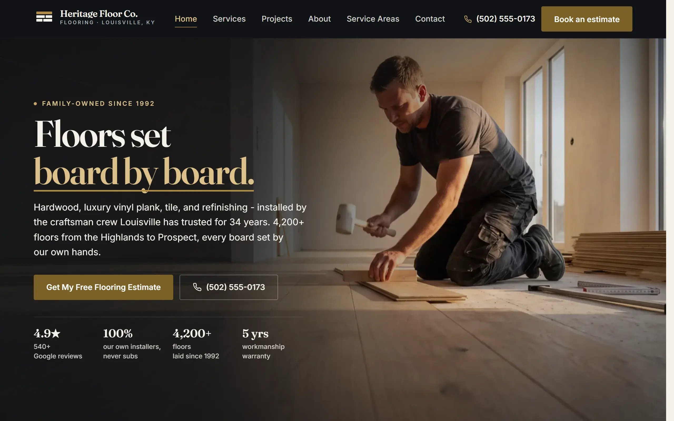 Flooring Installation website example - Heritage Floor Co. home page