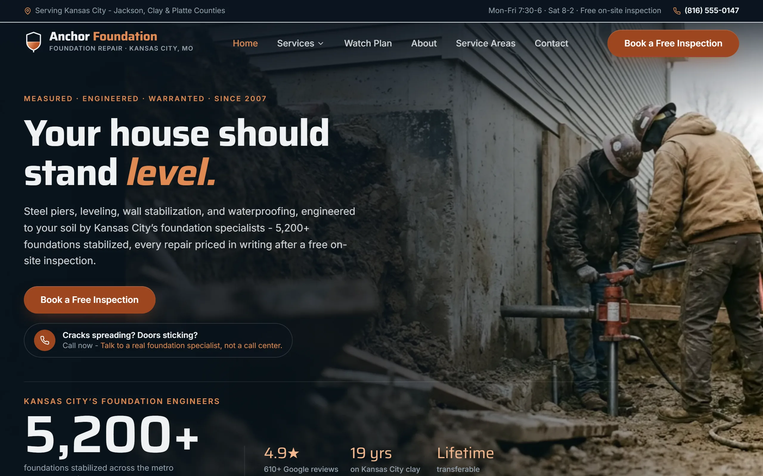 Foundation Repair website example - Anchor Foundation Systems home page