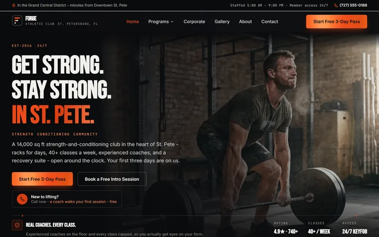 Gym & Fitness Club website example - Forge Athletic Club home page