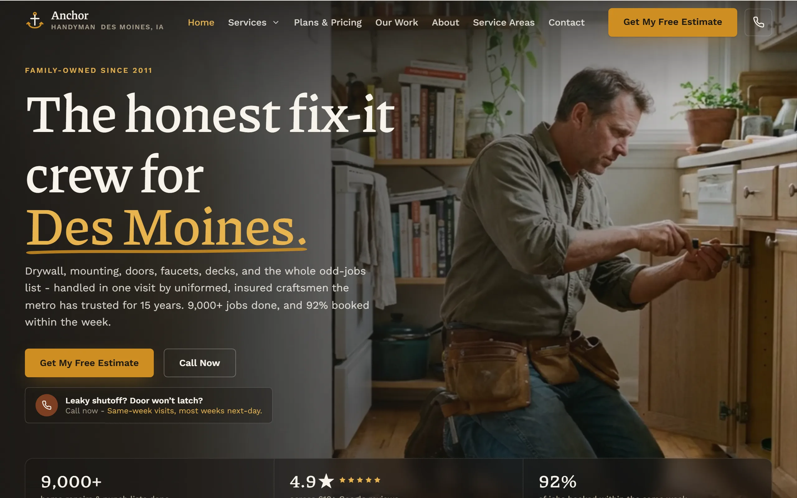 Handyman Services website example - Anchor Handyman Co. home page