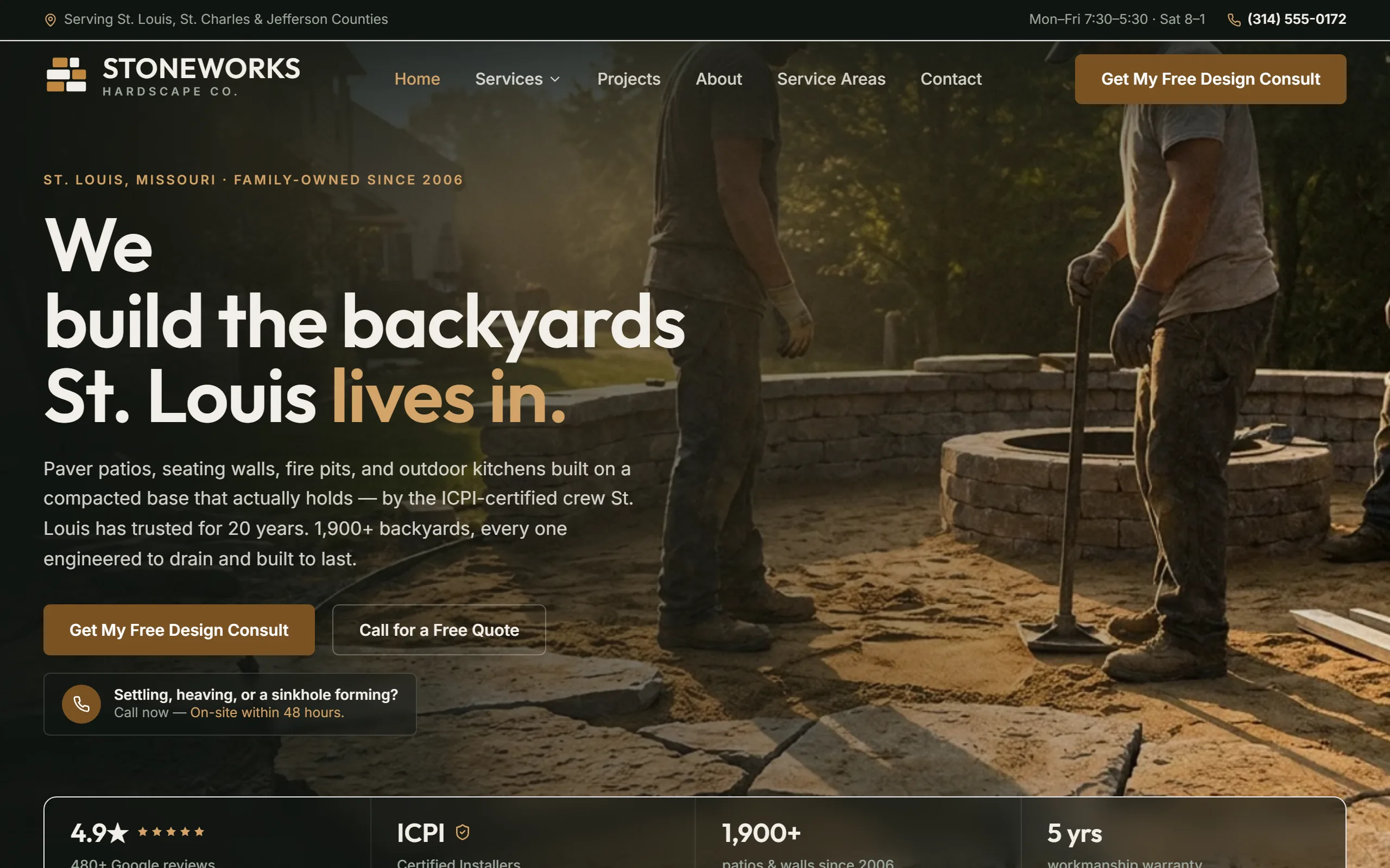 Hardscaping & Paver Patios website example - Stoneworks Hardscape Co. home page