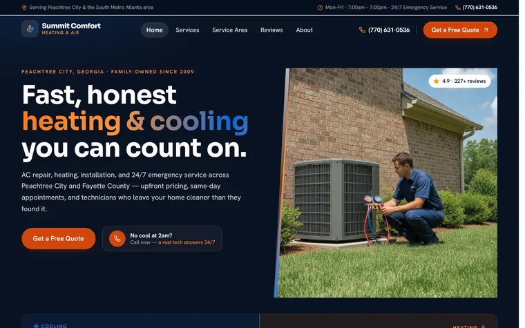 HVAC website example - Summit Comfort Heating & Air home page