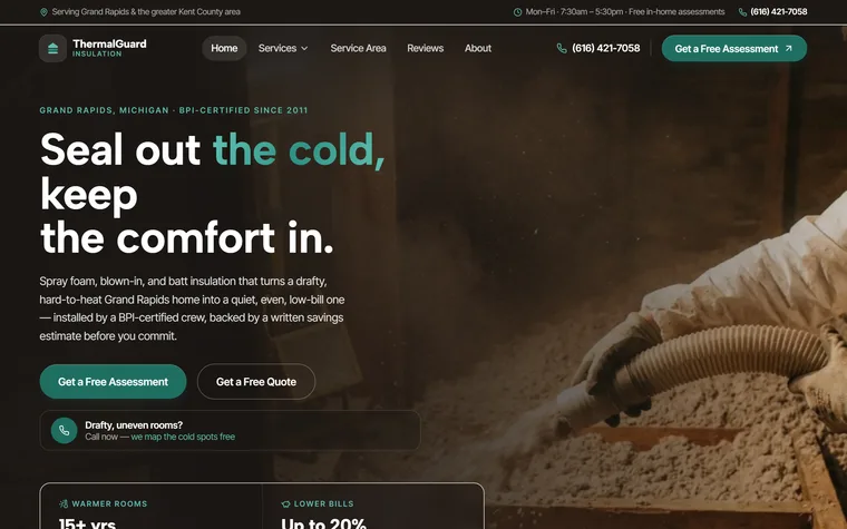 Insulation website example - ThermalGuard Insulation home page