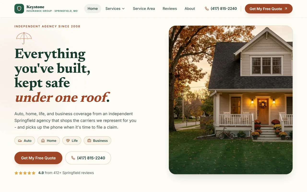 Insurance website example - Keystone Insurance Group home page