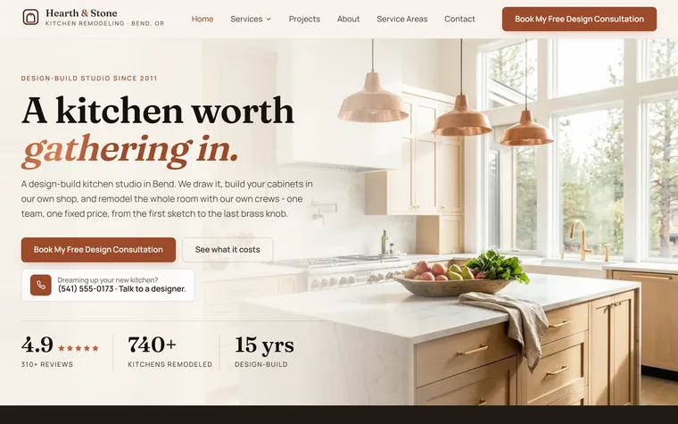 Kitchen Remodeling website example - Hearth & Stone Kitchens home page