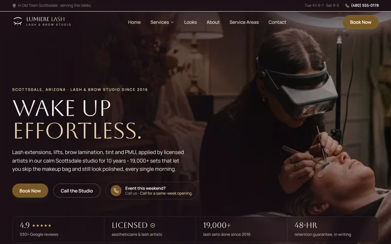 Lash & Brow Studio website example - Flutter Lash & Brow Studio home page