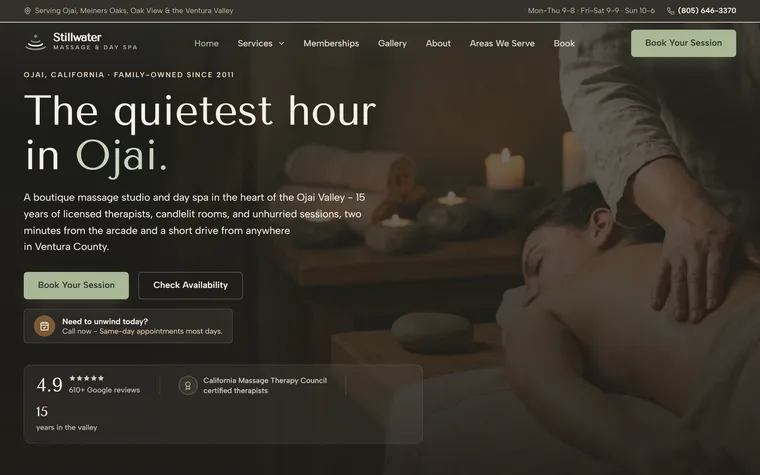 Massage Therapy & Day Spa website example - Stillwater Massage & Day Spa home page