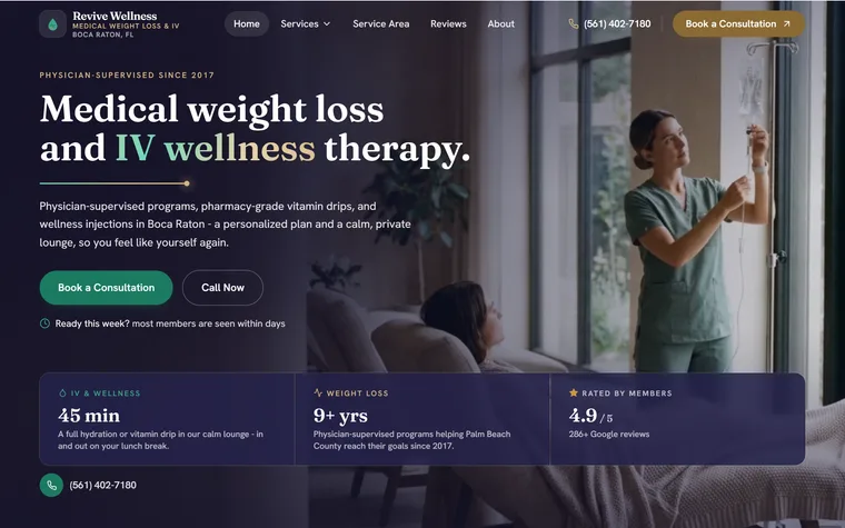 Medical Weight-Loss & IV Therapy website example - Revive Wellness & IV Lounge home page