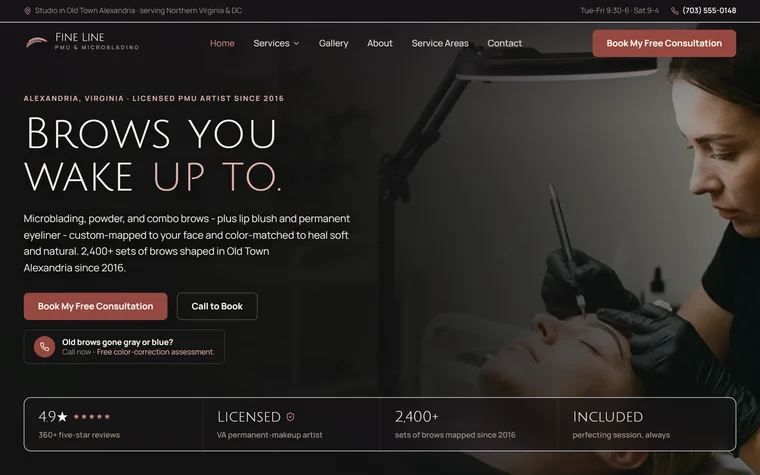 Permanent Makeup & Microblading website example - Fine Line PMU & Microblading home page
