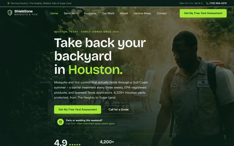 Mosquito & Tick Control website example - ShieldZone Mosquito & Tick home page