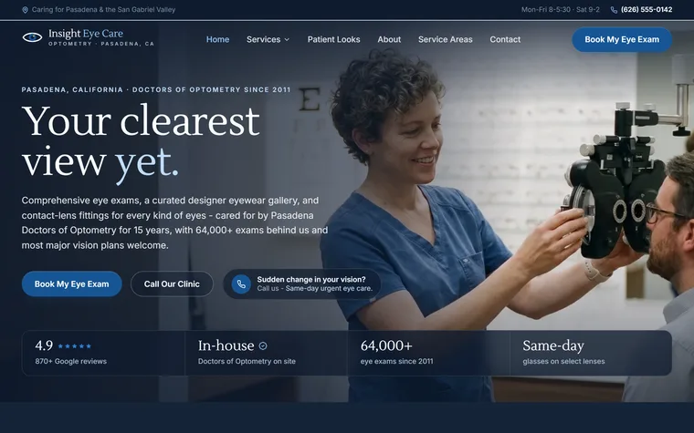 Optometry & Eye Care website example - Insight Eye Care home page