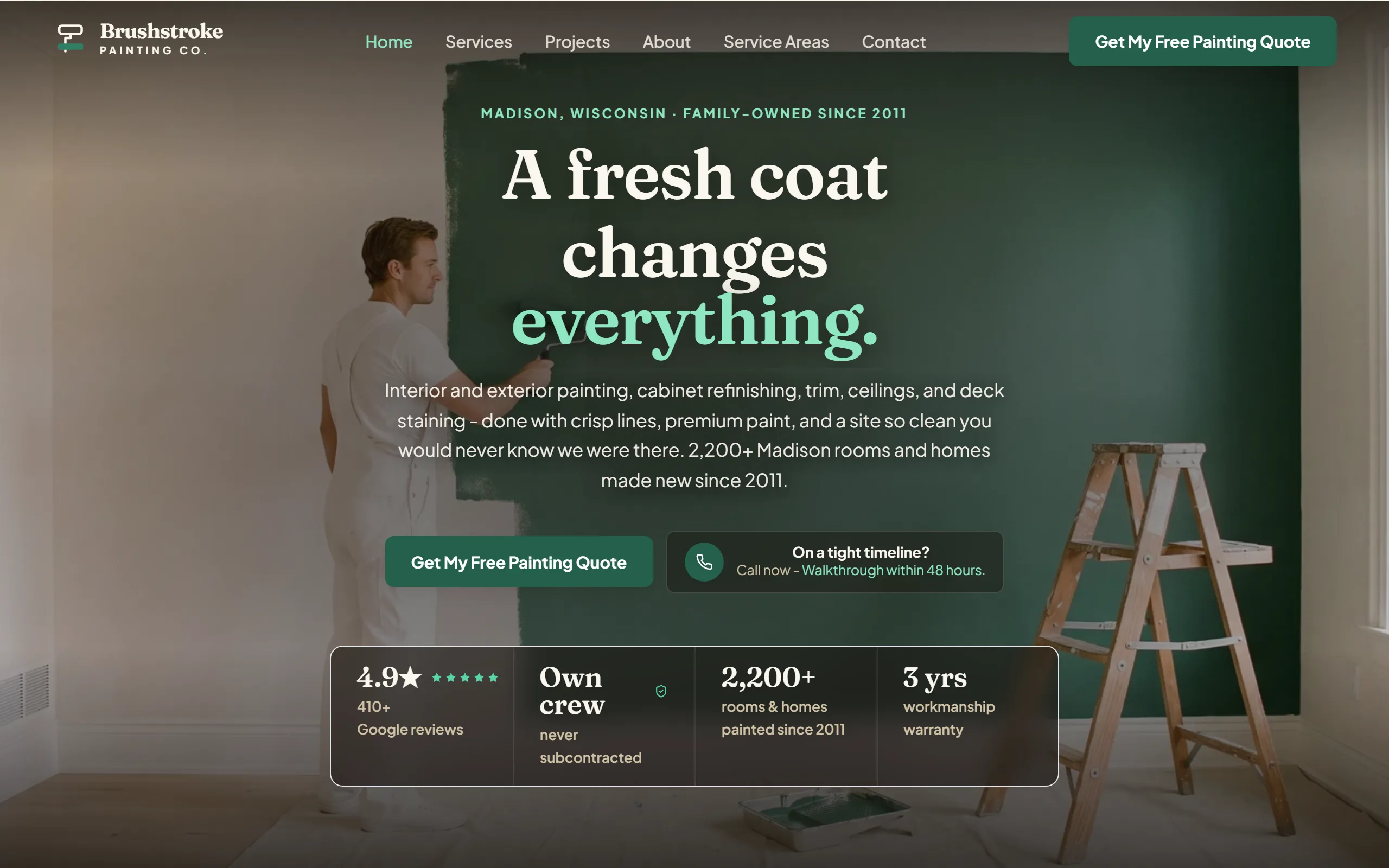 Painting (Interior & Exterior) website example - Brushstroke Painting Co. home page