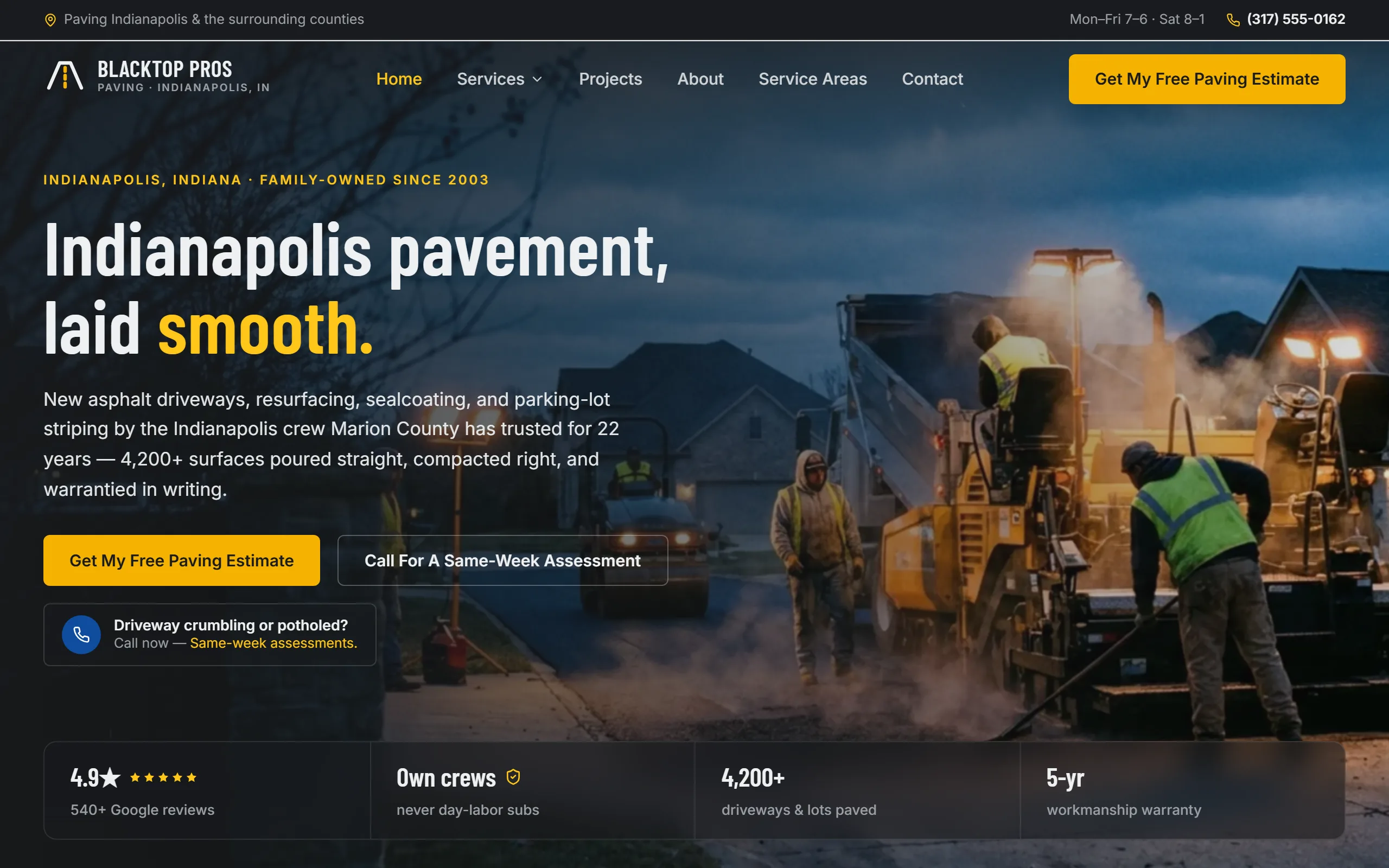 Paving & Asphalt website example - Blacktop Pros Paving home page
