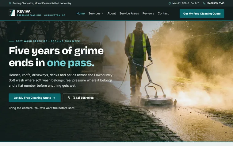 Pressure Washing website example - Reviva Exterior Cleaning home page