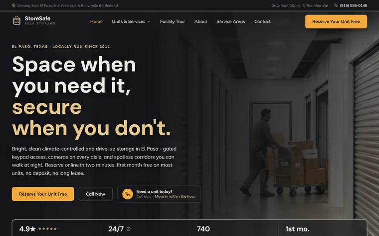 Self Storage website example - StoreSafe Self Storage home page